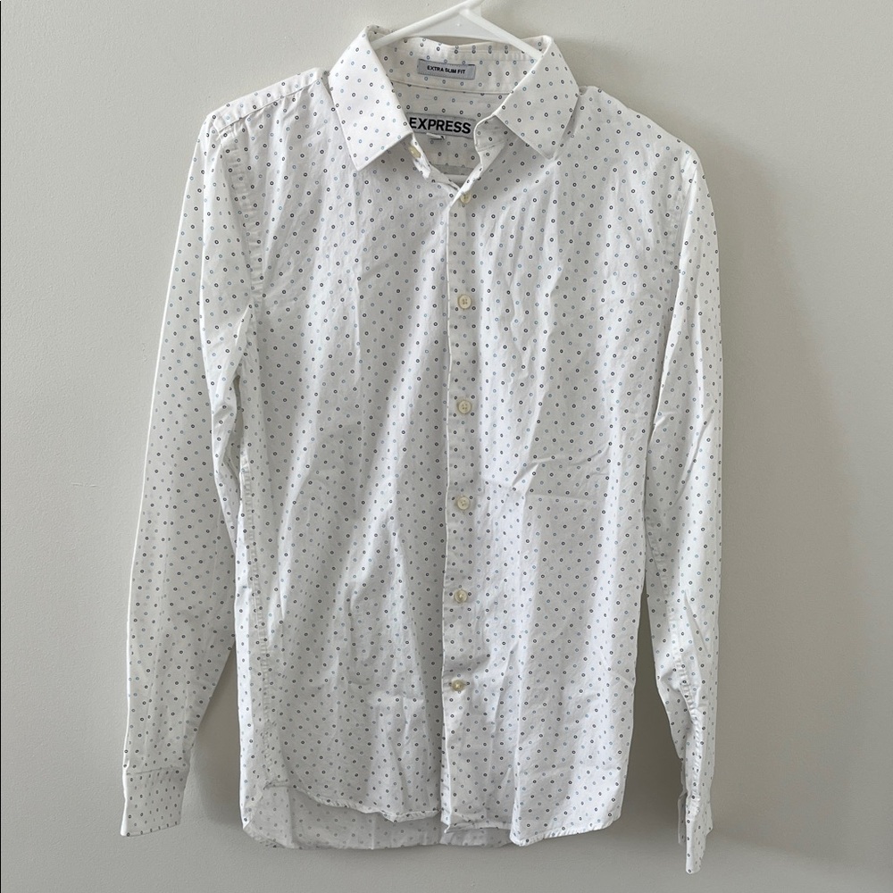 Express Casual White Shirt with Black Pattern